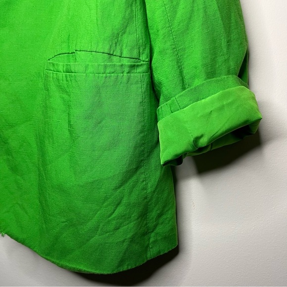 H&M Linen Blend Neon Kelly Green Blazer Jacket - Picture 5 of 10